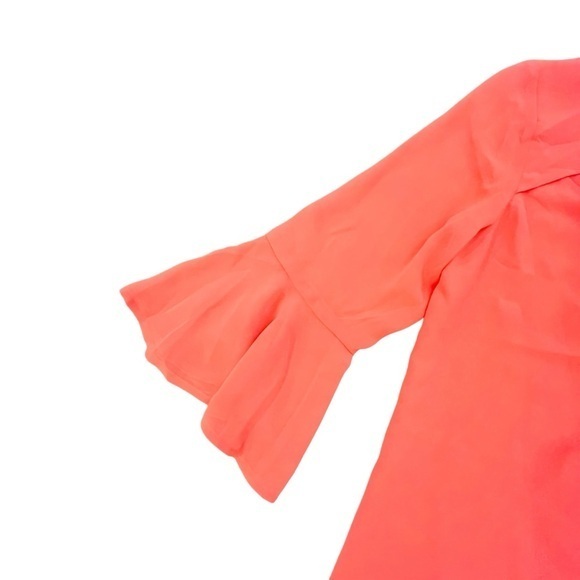 Express Orange Blouse V-Neck Chiffon Top XS Long Bell Sleeves Tie‎ Neckline NWT - Picture 2 of 15